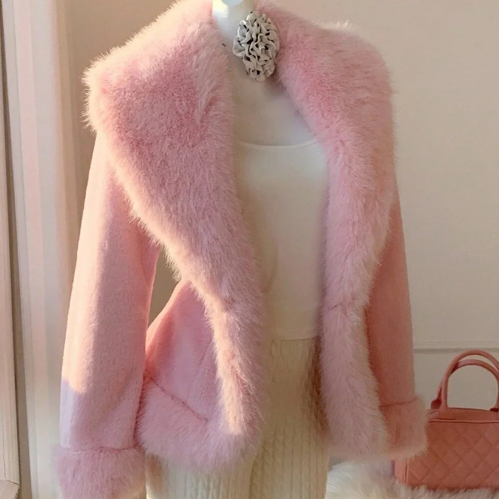 Baby Pink Casual Women's Faux Fur Coat - Picture 3 of 8